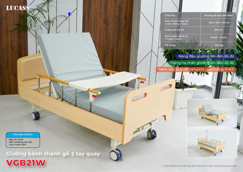Giường y tế lucass th&agrave;nh gỗ VGB21W