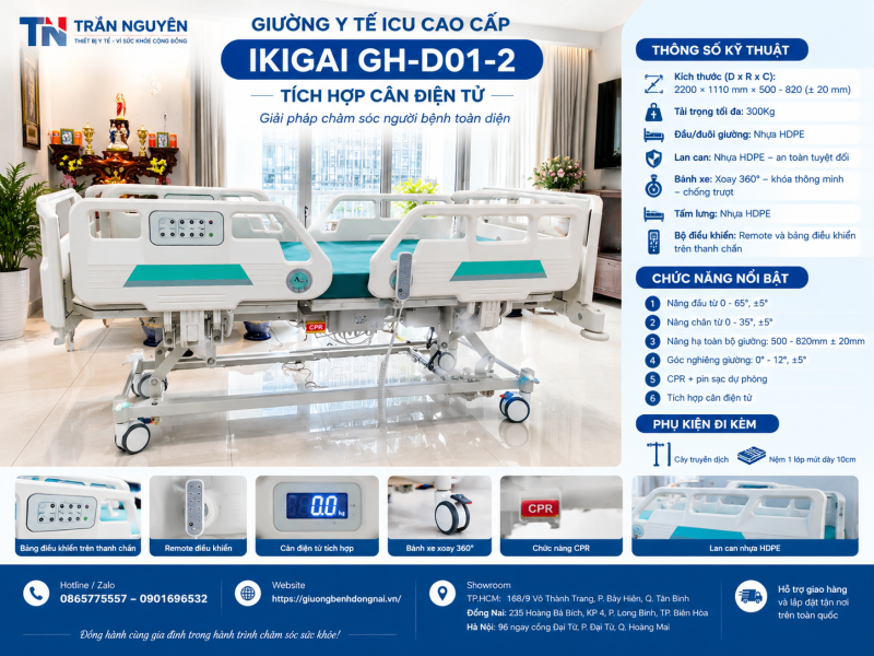 Giường y tế ICU cao cấp IKIGAI GH-D01-2 t&iacute;ch hợp c&acirc;n điện tử 